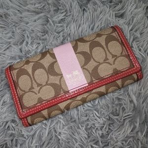 Coach signature long wallet with pink and fushia
